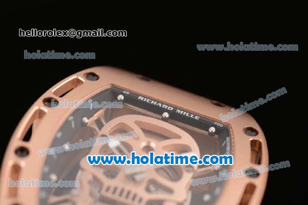Richard Mille RM52-01 AN CA-CE Swiss ETA 2671 Automatic Rose Gold Case with Black Rubber Bracelet White Markers and Skeleton Dial - 1:1 Original - Click Image to Close